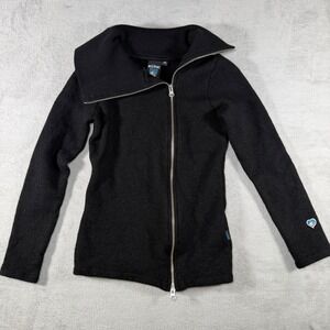 Kuhl Women Black 100% Merino Wool Full Zip Asymmetrical Sweater XS‎ RN108846